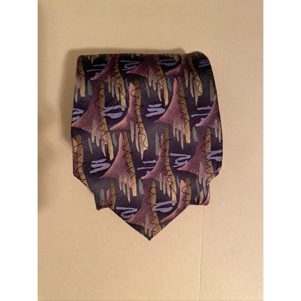 J. Garcia Mens Silk Tie Duckworm Alarm Collection Fourteen Purple Abstract 1996